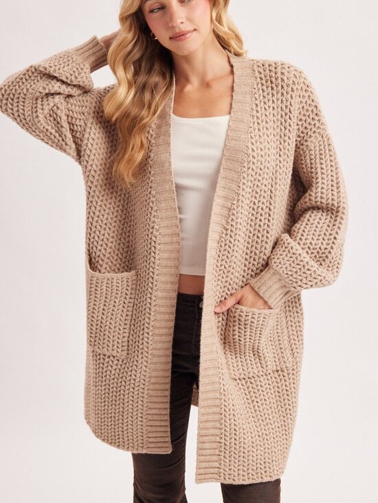 ChicAve.shop Sweaters - Open-front Waffle Chunky Knit Cardigan
